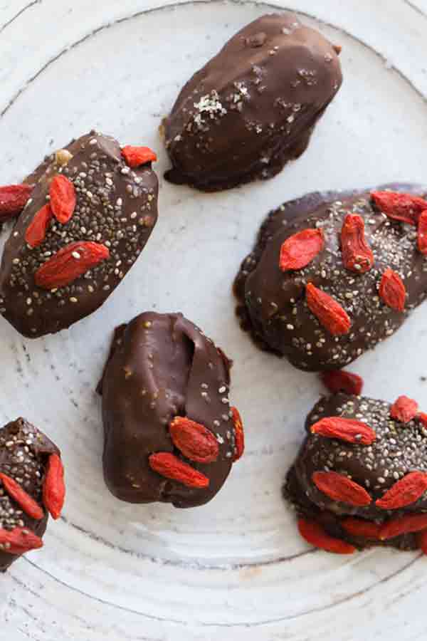 Chocolate Dipped Peanut Butter Stuffed Medjool Dates